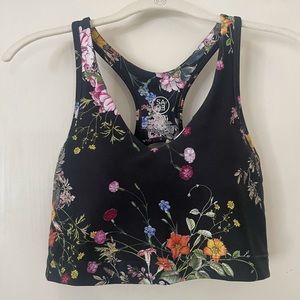 SAGE black floral sports bra